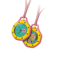 JeevzPlug Audemars Piguet x Swatch Royal Pop OTG Roz pink bioceramic pocket watch with yellow bezel and teal dial