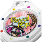 JeevzPlug AP x Swatch Royal Pop Huit Blanc white bioceramic pocket watch with colourful pop art dial and open movement