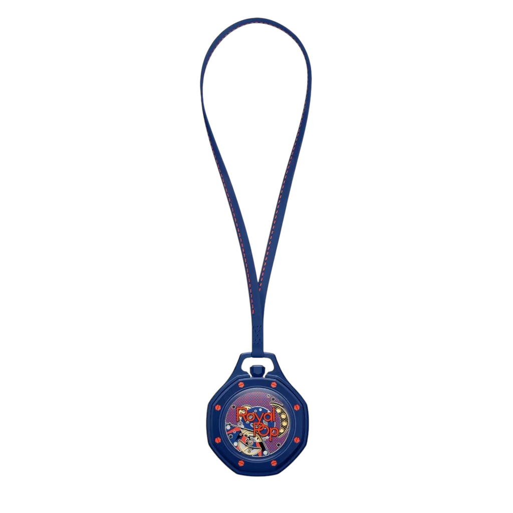 JeevzPlug Audemars Piguet x Swatch Royal Pop Orenji Hachi blue bioceramic pocket watch with orange accents