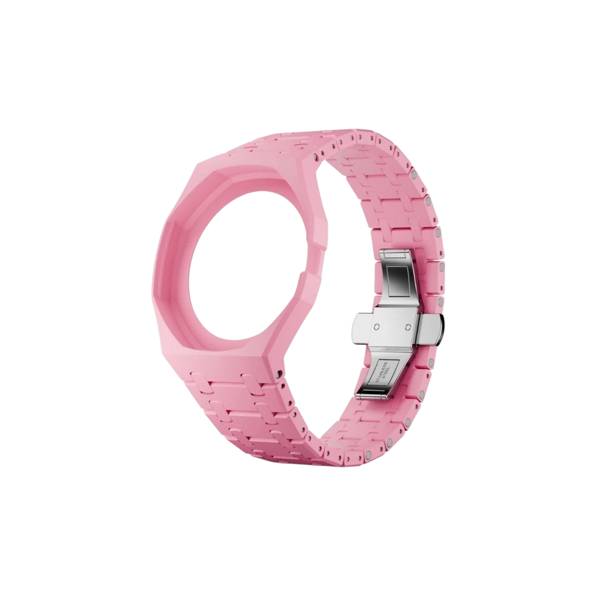 JeevzPlug pink bioceramic watch case and integrated strap for Swatch x Audemars Piguet Royal Pop Otg Roz