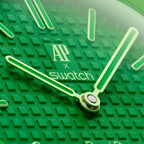 JeevzPlug Audemars Piguet x Swatch Royal Pop Green Eight pocket watch dial with iconic textured bioceramic finish