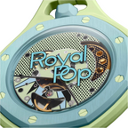 JeevzPlug AP x Swatch Royal Pop Blaue Acht pocket watch featuring a blue and green bioceramic case and open movement