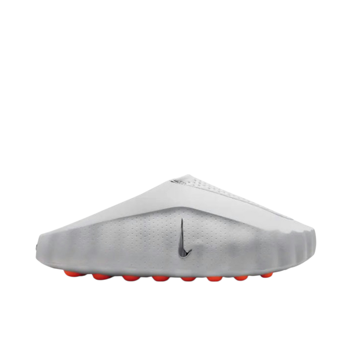 JeevzPlug Nike Mind 001 Slide in Light Smoke Grey with a sculpted one-piece upper and bright orange outsole detailing.