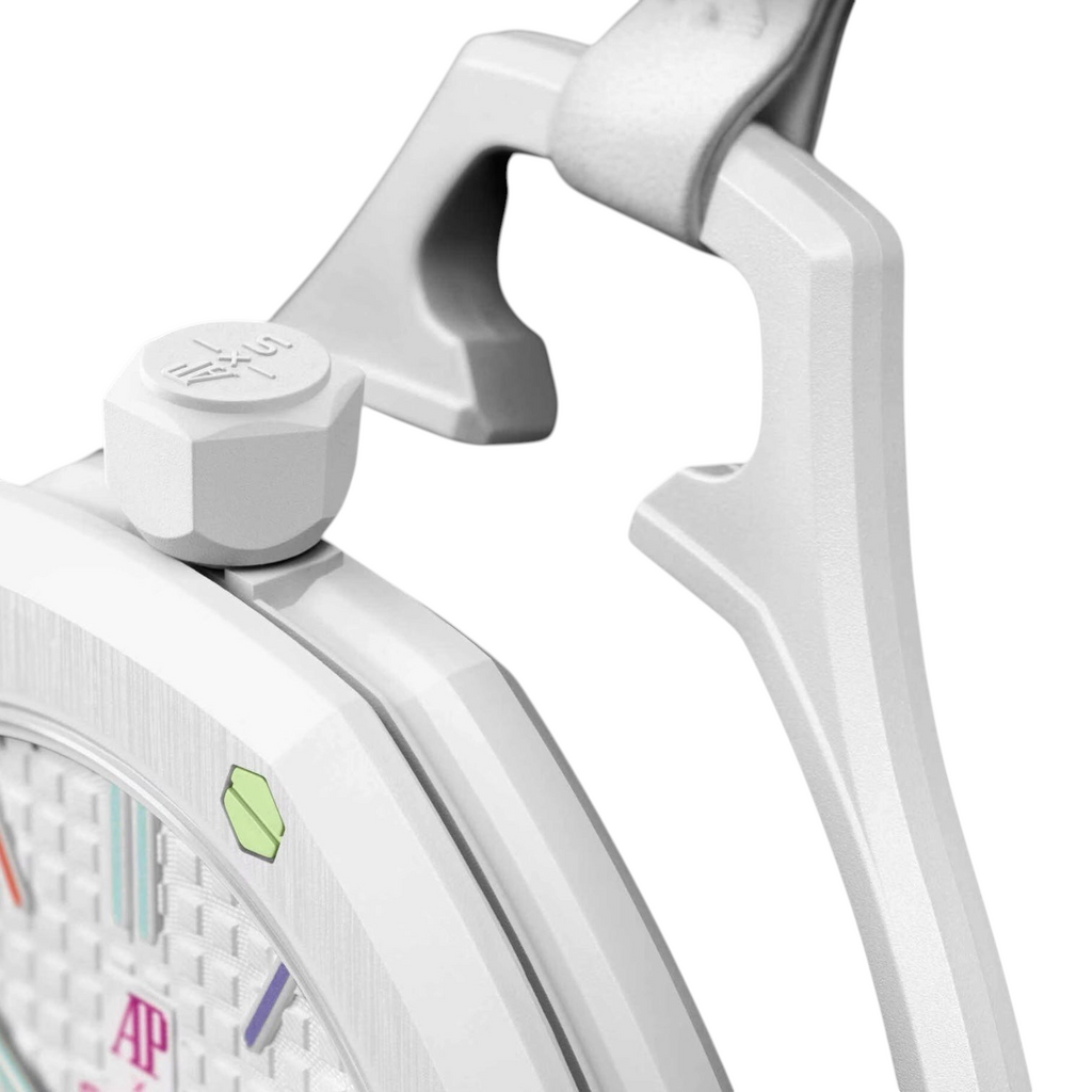 JeevzPlug AP x Swatch Royal Pop Huit Blanc pocket watch in white bioceramic with iconic octagonal case design
