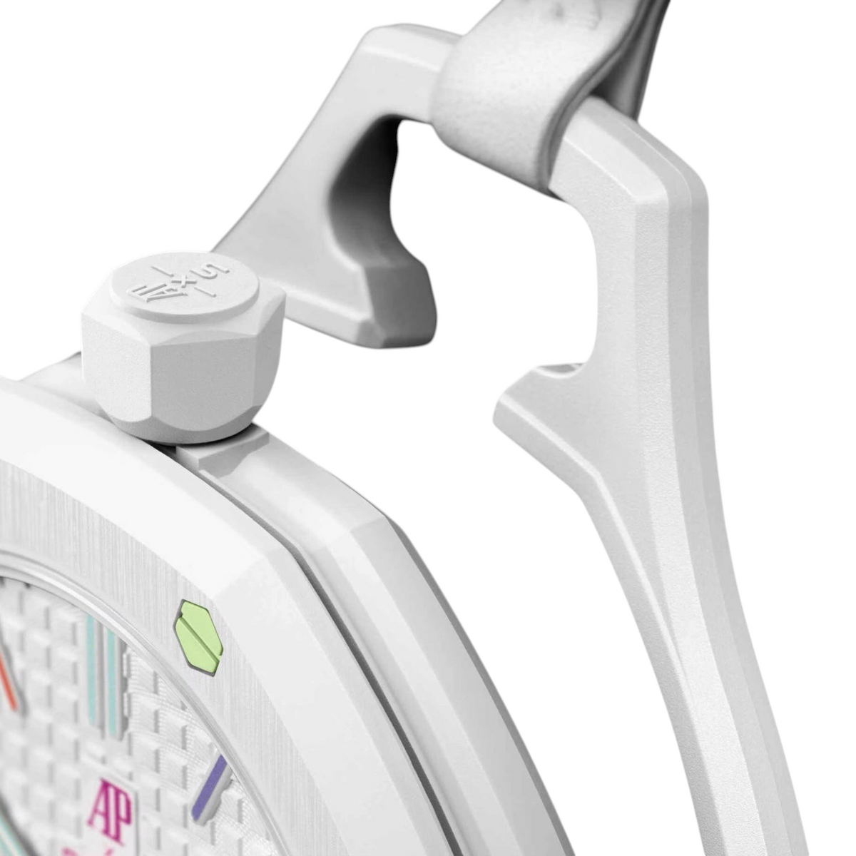 JeevzPlug AP x Swatch Royal Pop Huit Blanc pocket watch in white bioceramic with iconic octagonal case design
