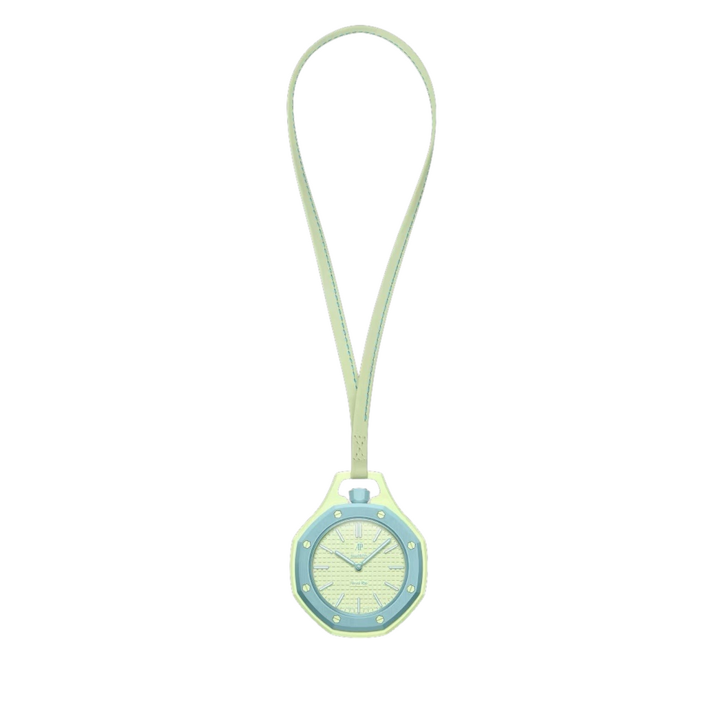 JeevzPlug Audemars Piguet x Swatch Blaue Acht pocket watch in blue and green bioceramic with a leather strap