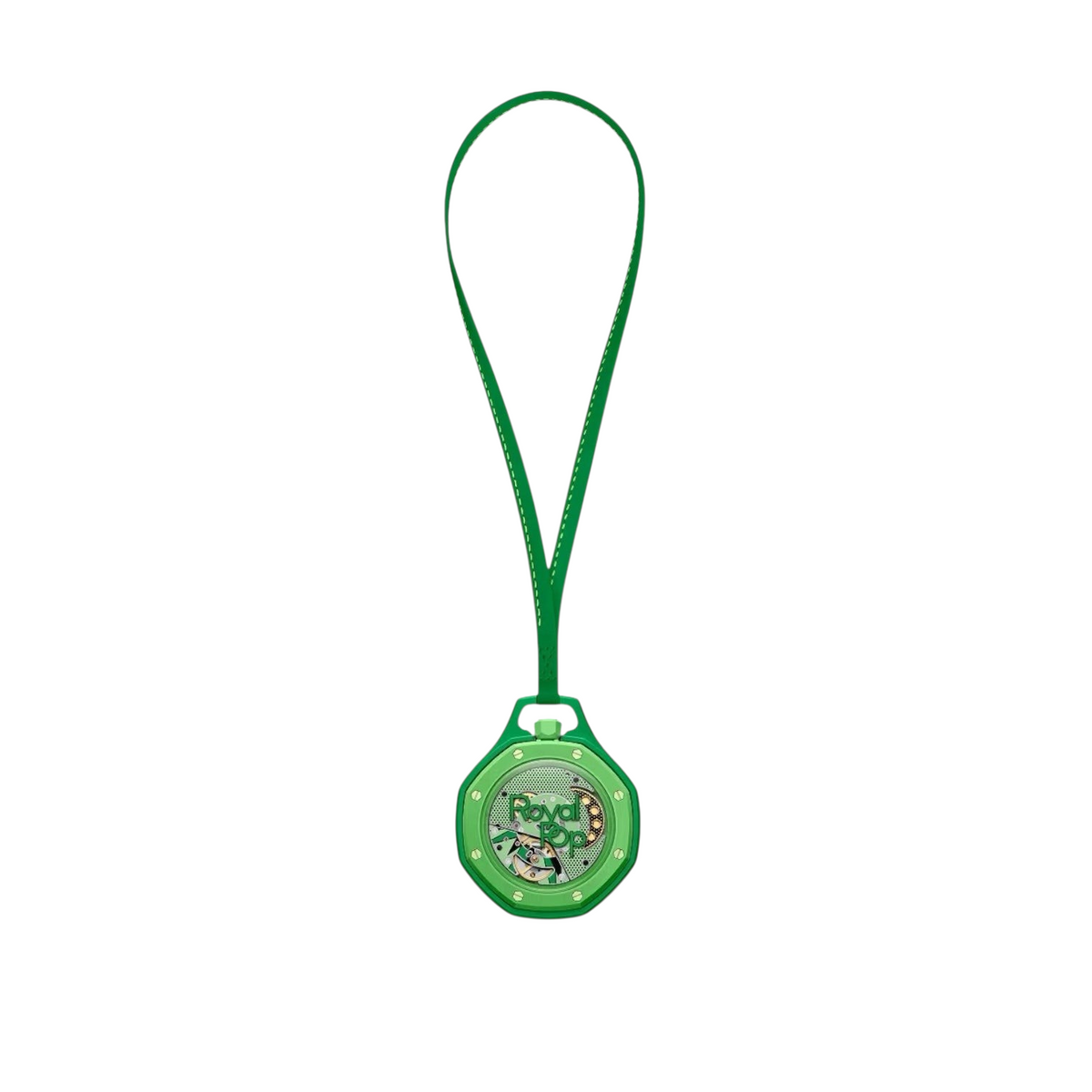 JeevzPlug AP x Swatch Royal Pop Green Eight pocket watch in green bioceramic with a matching leather strap