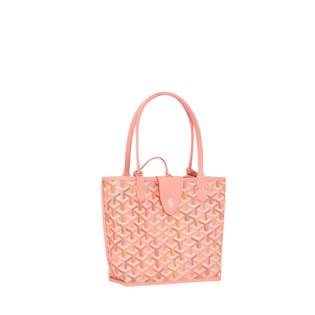 JeevzPlug Goyard Anjou Mini bag in pink multicoloured Goyardine canvas with chevron pattern and leather handles