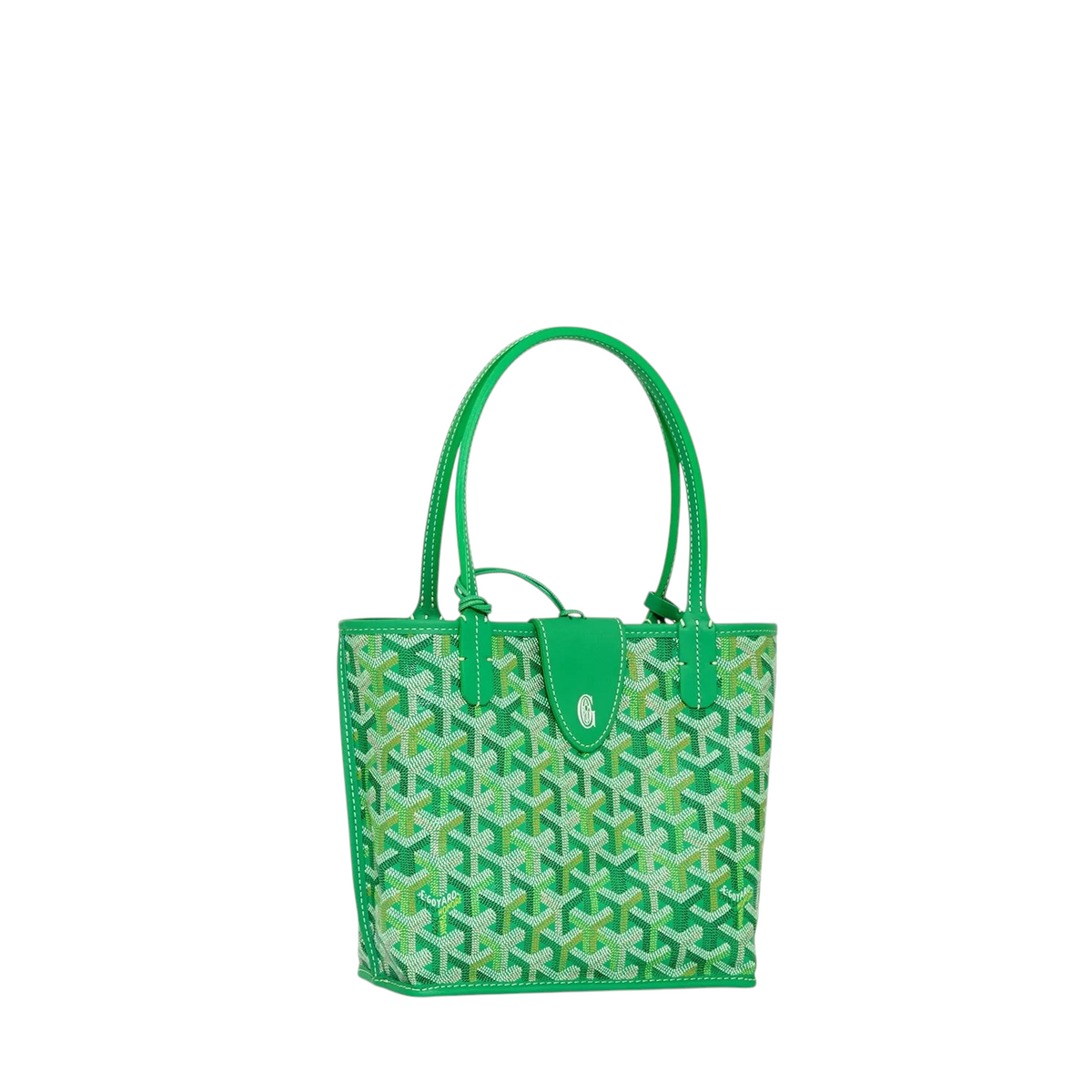 JeevzPlug Goyard Anjou Mini bag in green multicoloured chevron Goyardine canvas with leather trim and top handles