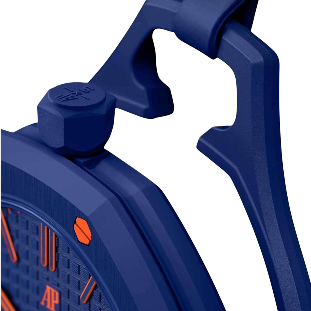JeevzPlug AP x Swatch Royal Pop Orenji Hachi watch featuring a blue bioceramic case and orange dial details