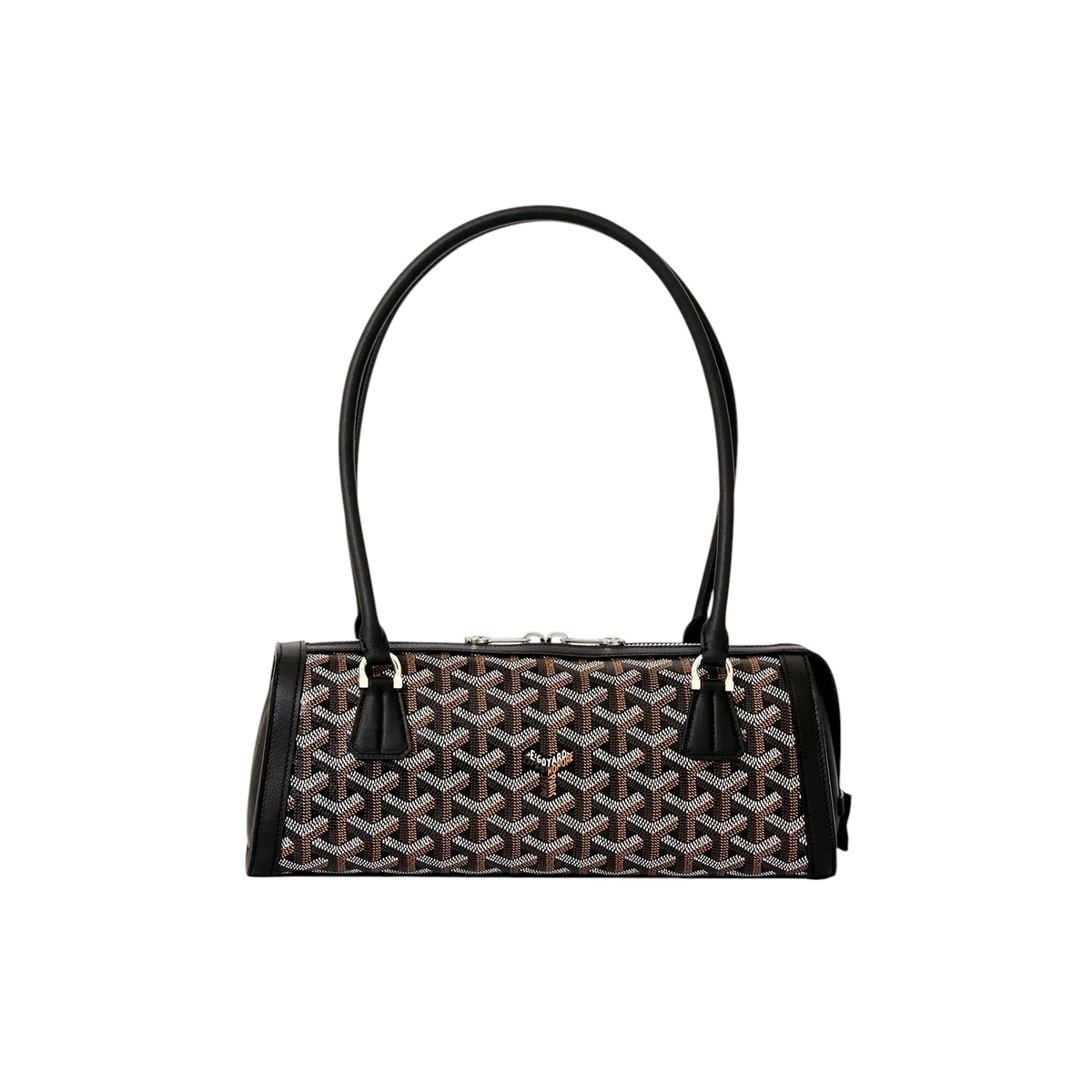 JeevzPlug Goyard Bonbonnière bag in signature Goyardine canvas with black leather trim and top handles