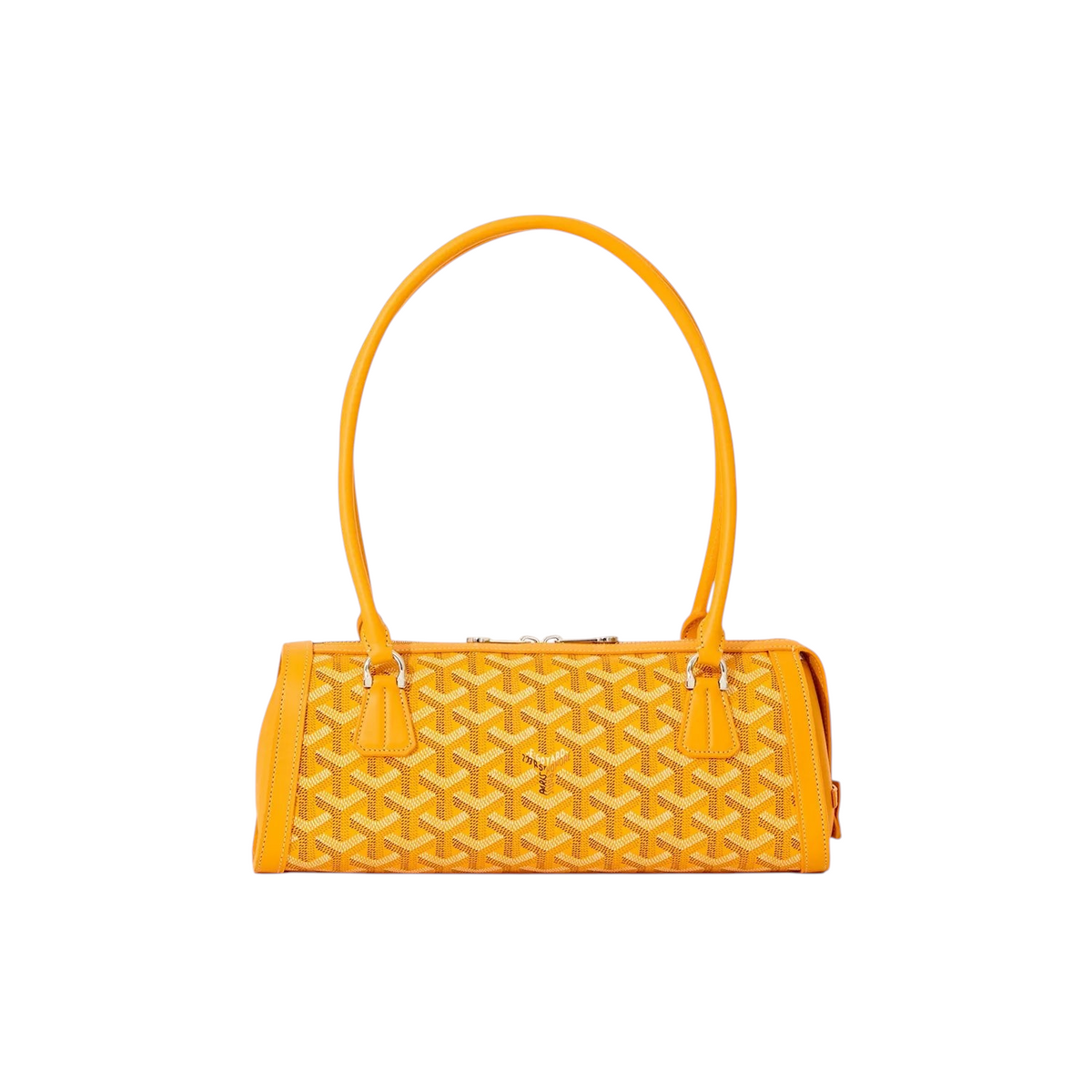 JeevzPlug Goyard Bonbonnière bucket bag in yellow Goyardine canvas with leather trim and shoulder strap