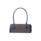 JeevzPlug Goyard Bonbonnière bucket bag in blue Goyardine canvas with leather trim and adjustable shoulder strap