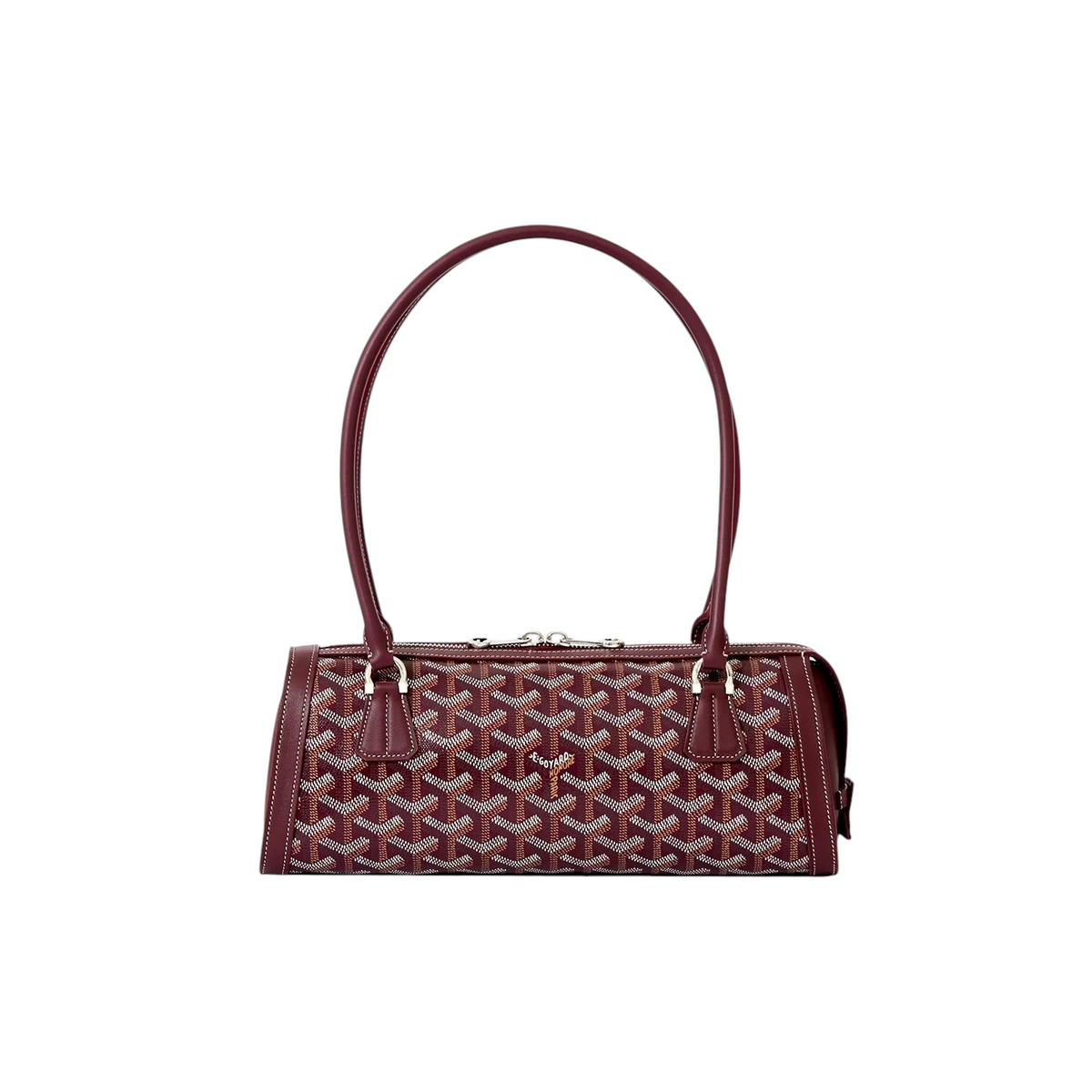 JeevzPlug Goyard Bonbonnière bag in burgundy Goyardine canvas with leather trim and a structured handle