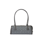 JeevzPlug Goyard Bonbonnière bag in grey Goyardine canvas with leather trim and a structured cylindrical silhouette.