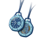 JeevzPlug Audemars Piguet x Swatch Royal Pop LAN BA blue bioceramic pocket watch with leather lanyard