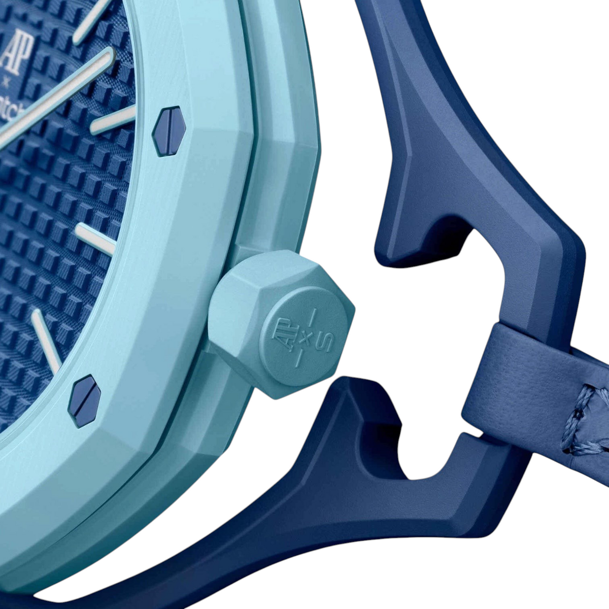 JeevzPlug Audemars Piguet x Swatch Royal Pop LAN BA pocket watch in blue bioceramic with crown detail