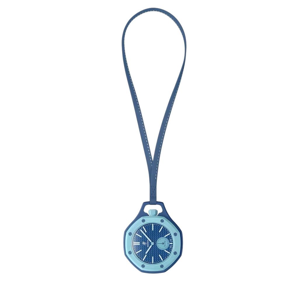 JeevzPlug Audemars Piguet x Swatch Royal Pop LAN BA blue bioceramic pocket watch with leather lanyard