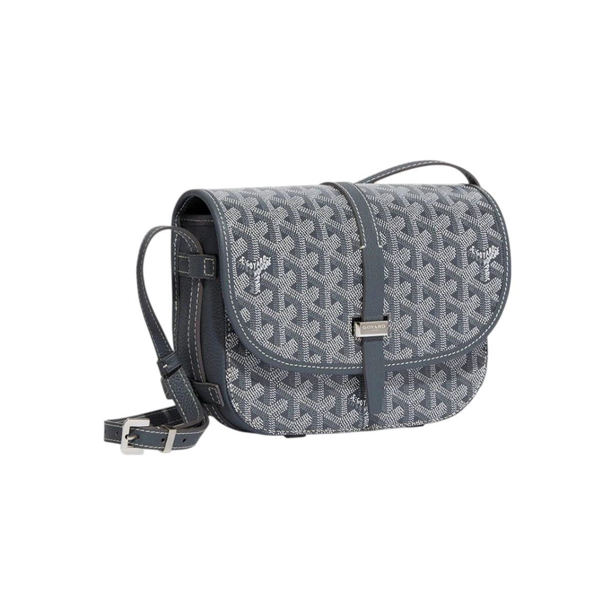 JeevzPlug Goyard Belvedere PM bag in grey Goyardine canvas with leather trim and adjustable shoulder strap