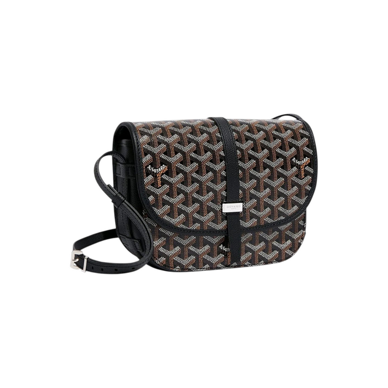 JeevzPlug Goyard Belvedere PM bag in black Goyardine canvas with leather trim and adjustable shoulder strap