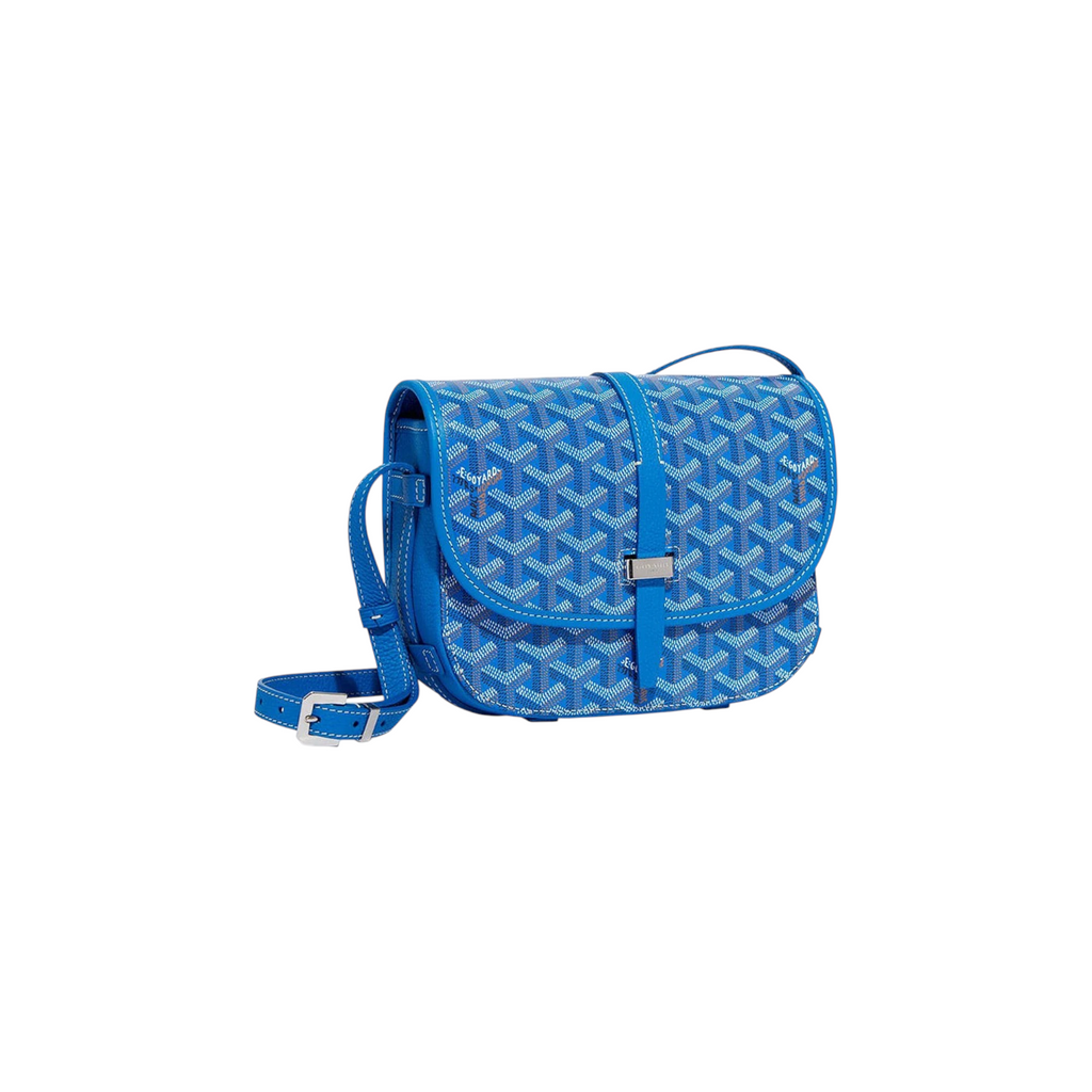 JeevzPlug Goyard Belvedere PM bag in blue Goyardine canvas with leather trim and silver hardware