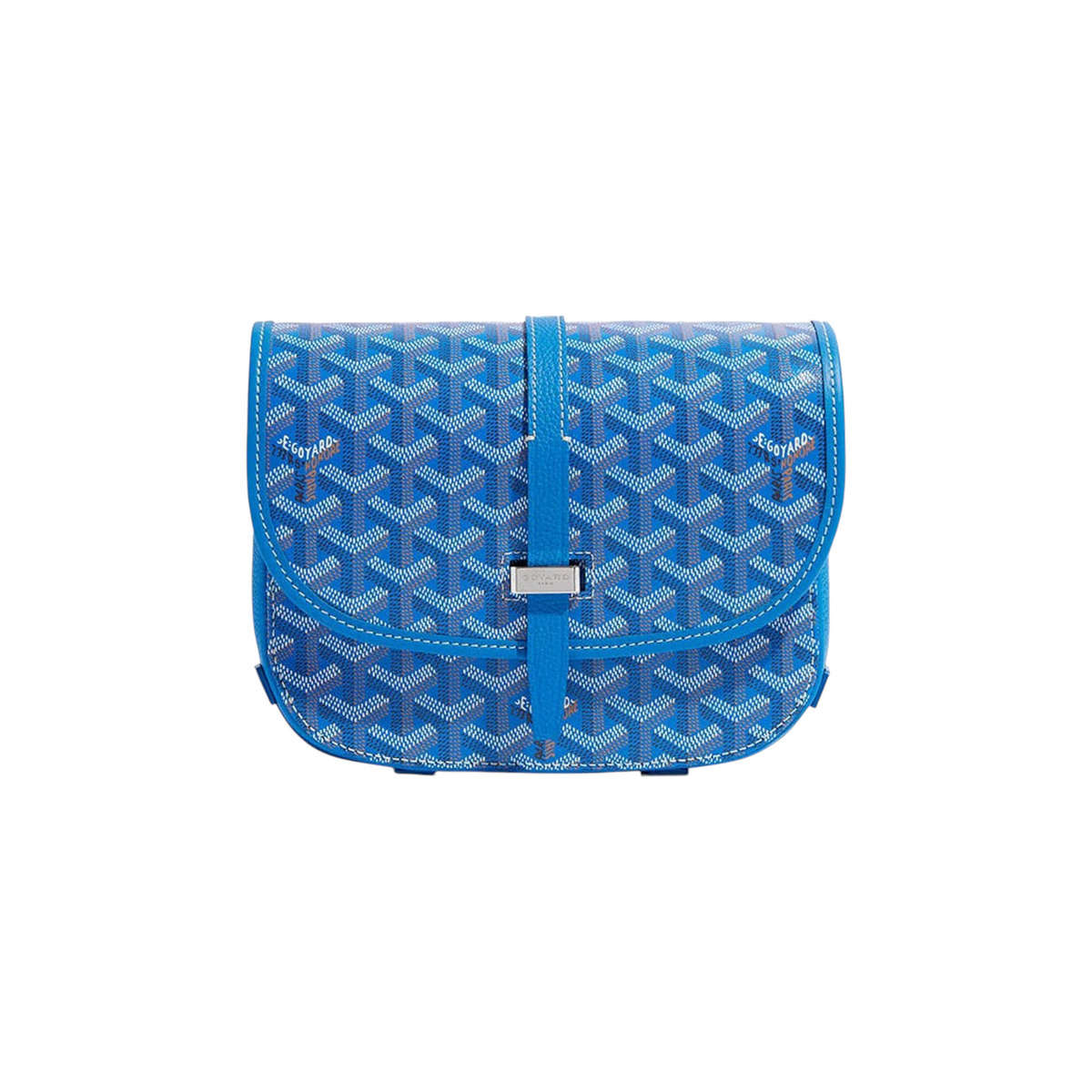 JeevzPlug Goyard Belvedere PM bag in blue Goyardine canvas with leather trim and silver hardware