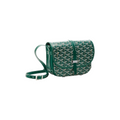 JeevzPlug green Goyard Belvedere PM bag featuring the signature Goyardine canvas print and silver hardware.
