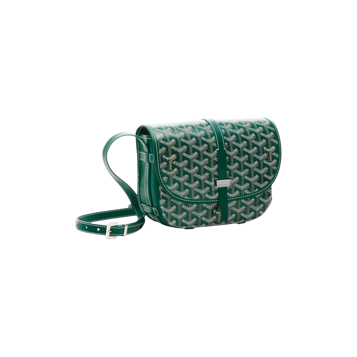 JeevzPlug green Goyard Belvedere PM bag featuring the signature Goyardine canvas print and silver hardware.