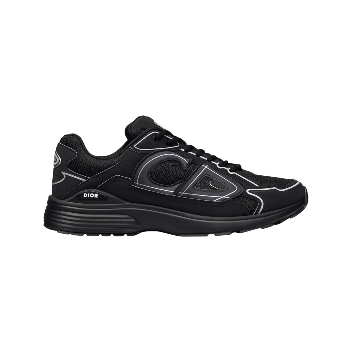 JeevzPlug Dior B30 sneaker in black mesh and technical fabric with reflective CD30 signature and rubber outsole.