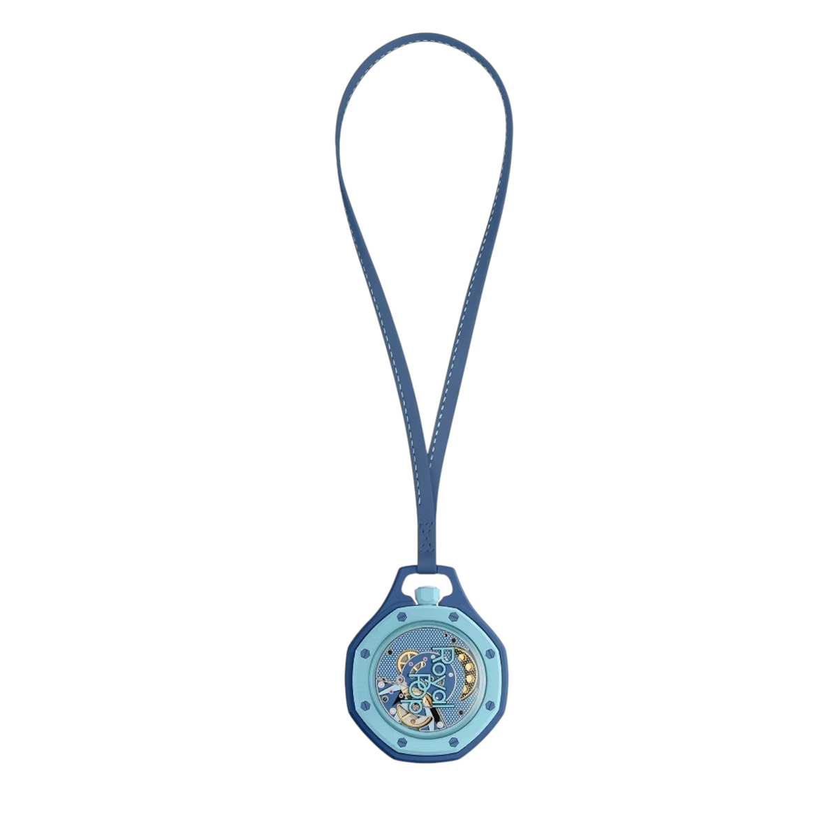 JeevzPlug AP x Swatch Royal Pop LAN BA blue bioceramic pocket watch with a premium calfskin leather lanyard