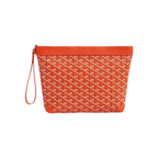 JeevzPlug Goyard Conti Pouch in orange Goyardine canvas with leather trim and a wrist strap