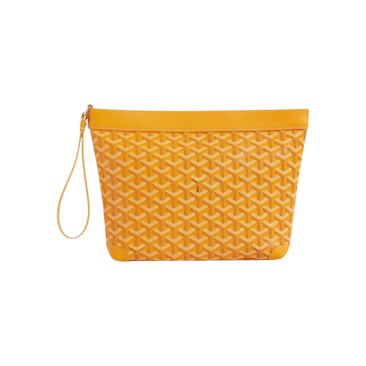 JeevzPlug Goyard yellow Goyardine canvas Conti pouch with leather trim and wrist strap