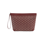 JeevzPlug Goyard Conti Pouch in burgundy Goyardine canvas with leather trim and wrist strap