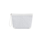 JeevzPlug Goyard Conti Pouch in white Goyardine canvas with leather trim and a convenient wrist strap