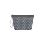 JeevzPlug Goyard Conti Pouch in grey Goyardine canvas with leather trim and wrist strap