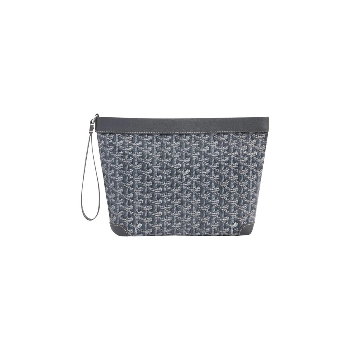 JeevzPlug Goyard Conti Pouch in grey Goyardine canvas with leather trim and wrist strap