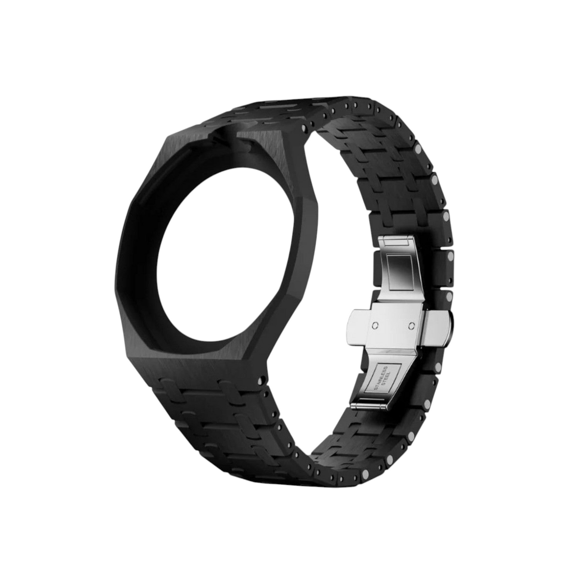 JeevzPlug black bioceramic watch case and strap for Swatch x Audemars Piguet Ocho Negro with octagonal silhouette