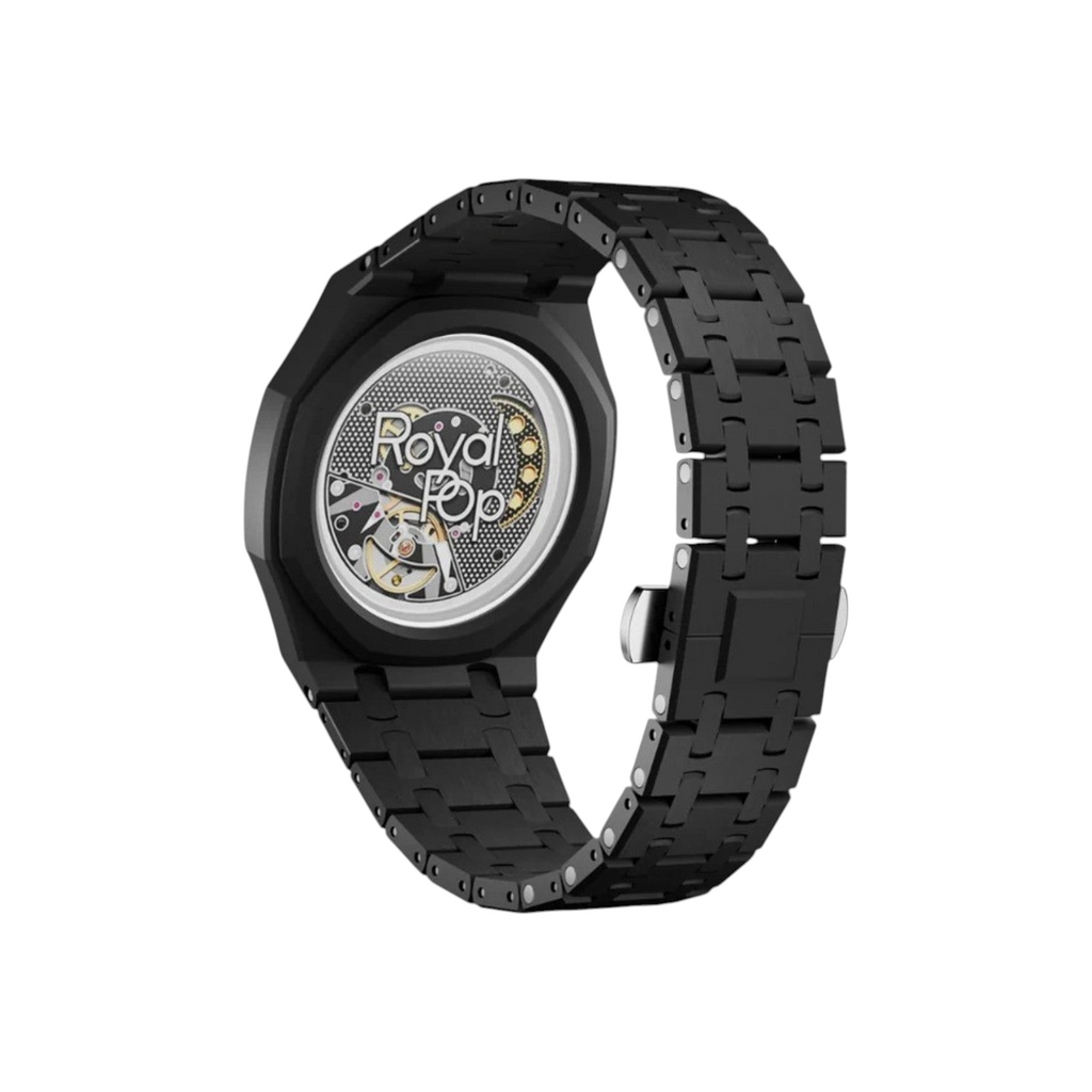 JeevzPlug black bioceramic watch strap and case for Swatch x Audemars Piguet Royal Pop Ocho Negro with octagonal design