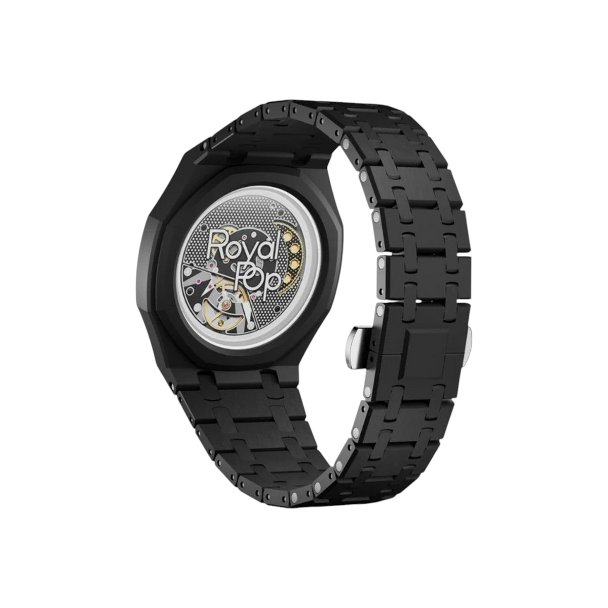 JeevzPlug black bioceramic watch strap and case for Swatch x Audemars Piguet Royal Pop Ocho Negro with octagonal design