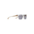 JeevzPlug Chrome Hearts Box Officer square sunglasses with clear frames, blue fog lenses, and gold-tone temple details.