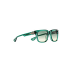 JeevzPlug Chrome Hearts Box Officer sunglasses in translucent green acetate with sterling silver cross hinge details.