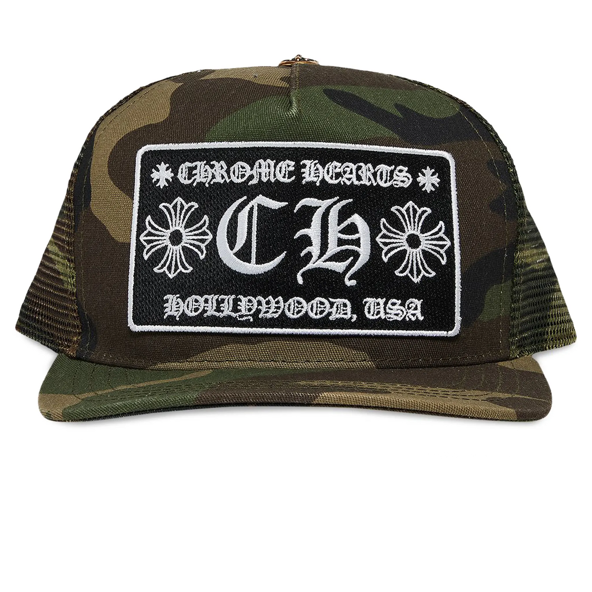 Chrome Hearts CH Hollywood Camo Green Trucker Cap
