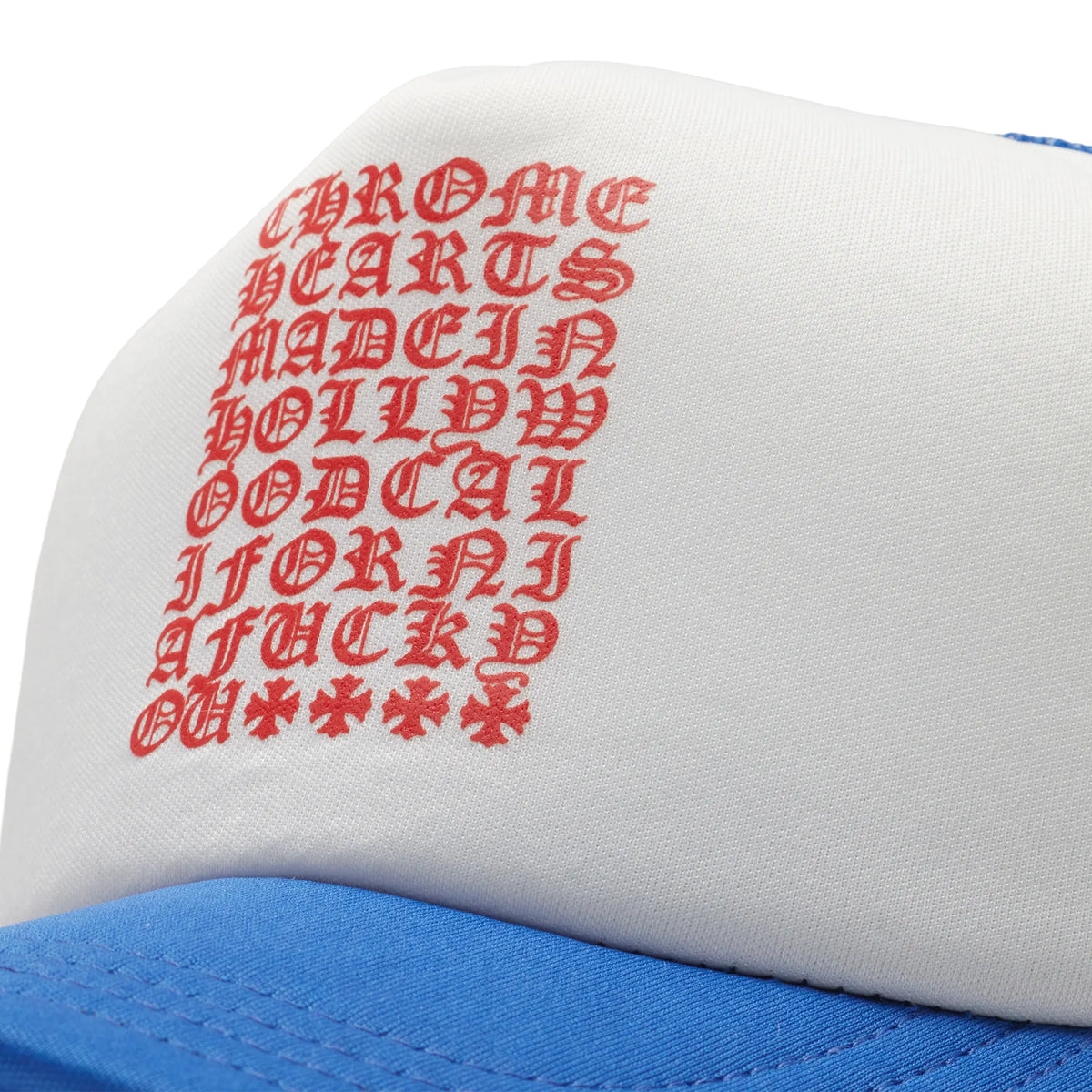 Chrome Hearts Eyechart Blue White Red Trucker Cap
