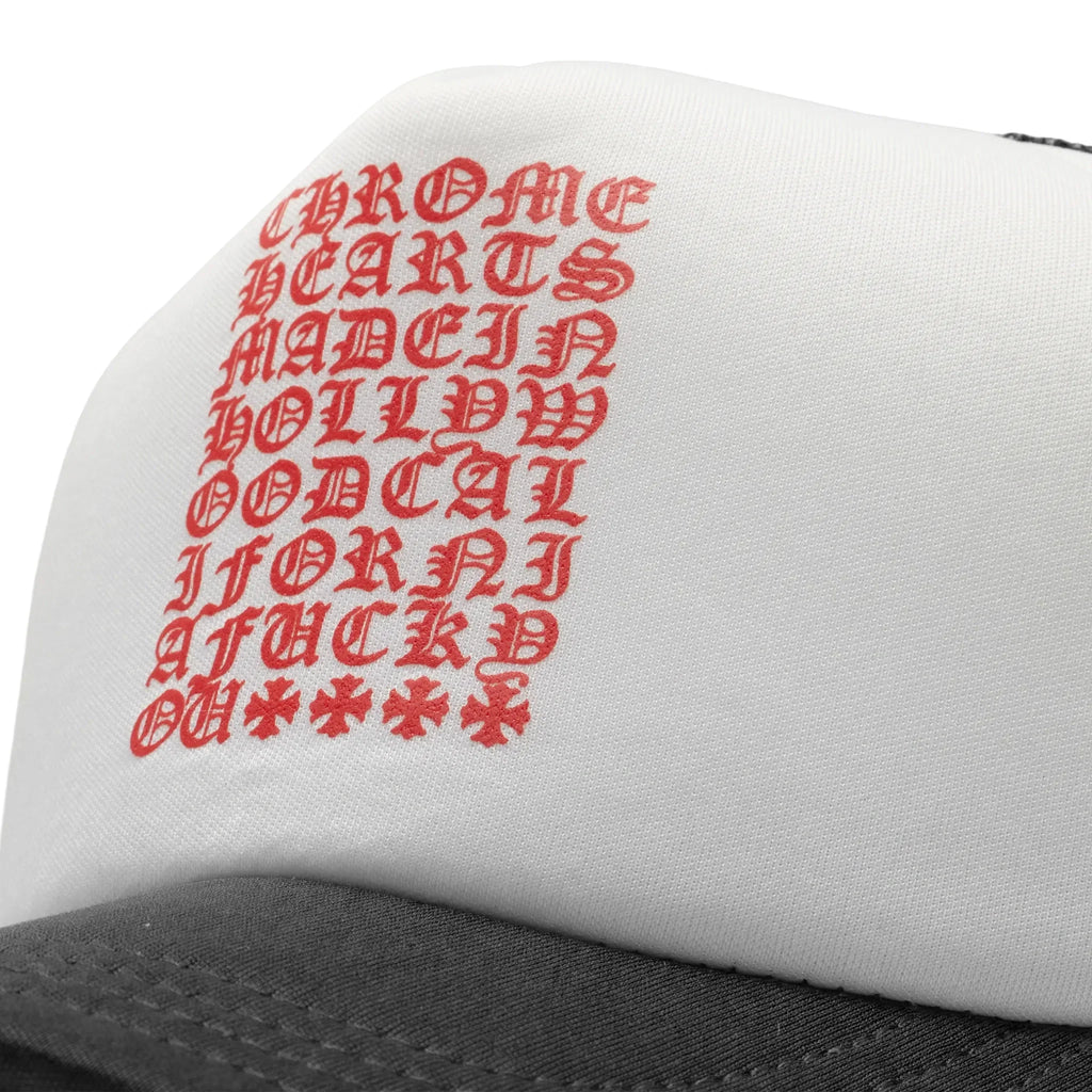 Chrome Hearts Eyechart Black White Red Trucker Cap