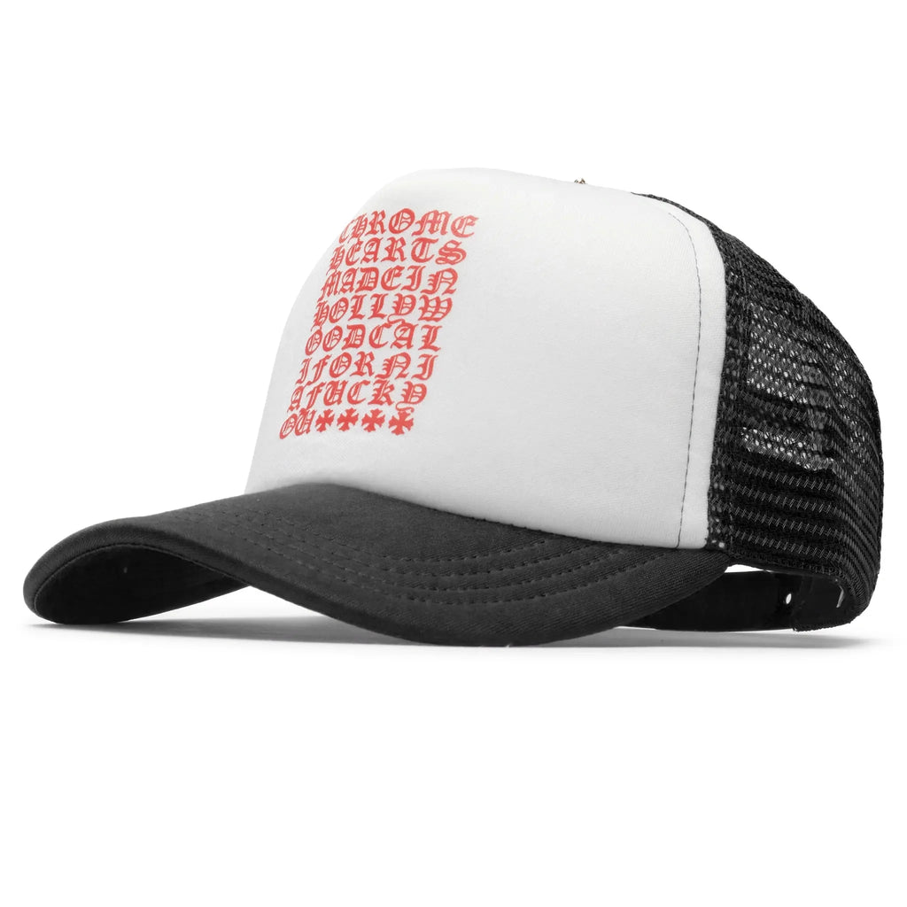 Chrome Hearts Eyechart Black White Red Trucker Cap