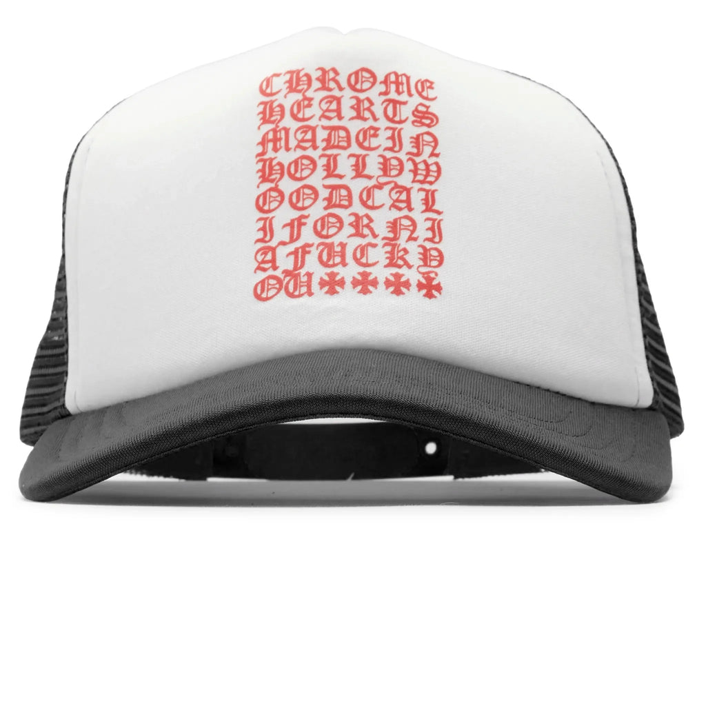 Chrome Hearts Eyechart Black White Red Trucker Cap