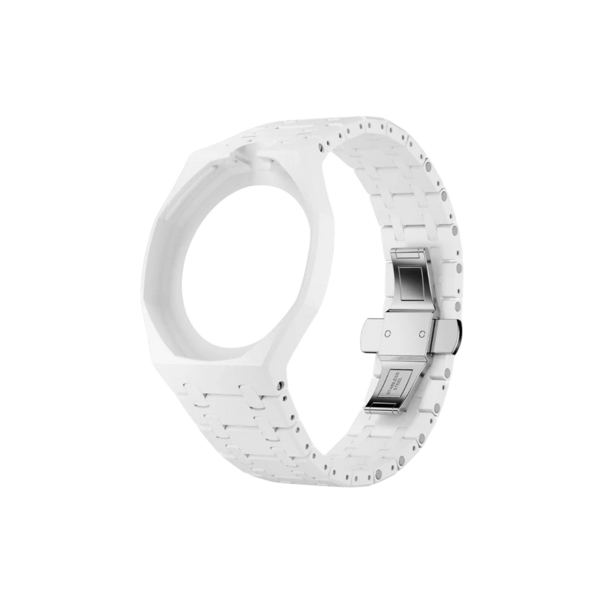 JeevzPlug white bioceramic watch case and link strap for Swatch X Audemars Piguet Royal Pop Huit Blanc