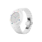 JeevzPlug Swatch X Audemars Piguet Royal Pop Huit Blanc watch with white bioceramic case and rainbow hexagonal screws