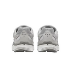 Rear view of JeevzPlug Nike P-6000 Light Iron Ore sneakers showing grey mesh, leather overlays, and white midsoles.