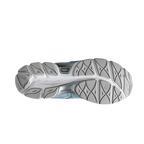 JeevvzPlug ASICS Gel-NYC Cream Arctic Sky sneaker showing the grey and blue textured rubber outsole tread pattern